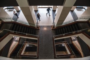 photo of a grand stairwell in a law school
